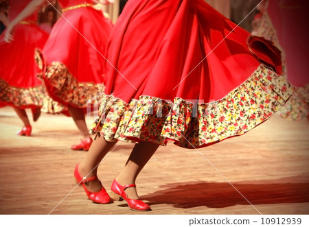 Bright fragment of fast Russian folk dance with red girls waved skirt Bright fragment of fast Russian folk dance with red girls waved skirt 10912939