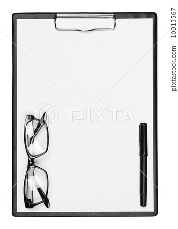Blank clipboard with pen and eyeglasses 10913567