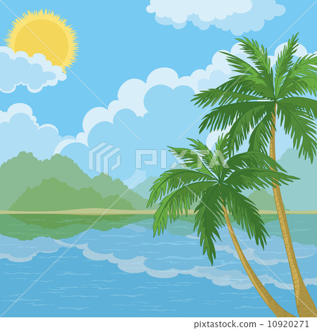 Tropical sea landscape with palm trees 10920271