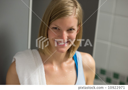 Sweaty woman in locker room 10922971