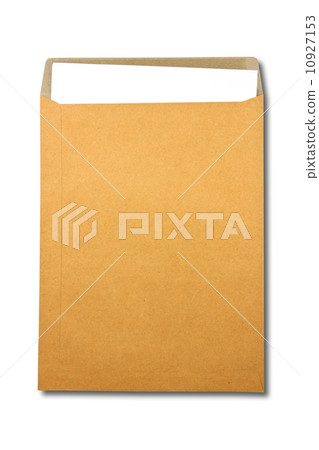 Brown Envelope document with paper on white background Brown Envelope document with paper on white background 10927153