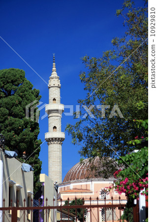 Greece, Rhodes. mosque in the distance Greece, Rhodes. mosque in the distance 10929810