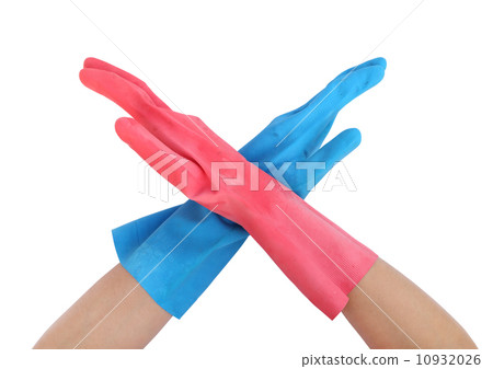 hand with gloves and stopping on white background hand with gloves and stopping on white background 10932026