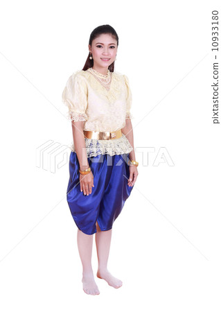 woman wearing typical thai dress isolated on white background woman wearing typical thai dress isolated on white background 10933180