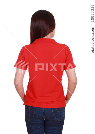 female with blank red polo shirt (back side) 10933332