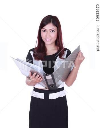 business woman reading document file isolated on white 10933670