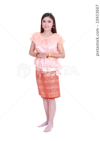 woman wearing typical thai dress isolated on white background 10933687
