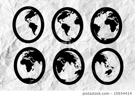 Globe earth icons themes idea design on crumpled paper Globe earth icons themes idea design on crumpled paper 10934414