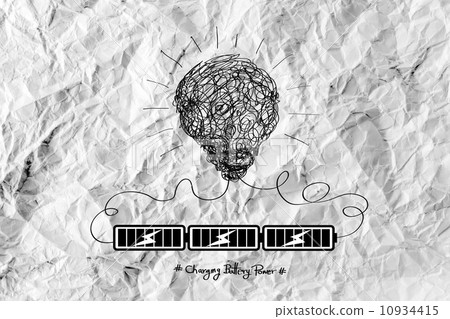 Light bulb Charging Battery Power Idea design on crumpled paper Light bulb Charging Battery Power Idea design on crumpled paper 10934415