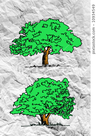 Set of trees with leaves on crumpled paper 10934549