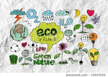 doodles ECO idea on crumpled paper 10934569