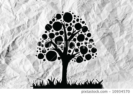 Set of trees with leaves on crumpled paper 10934570