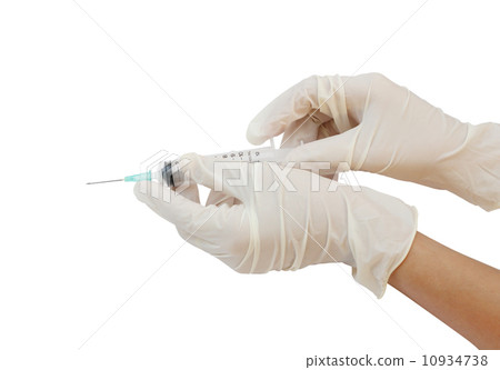 hand holding syringe isolated on white background 10934738