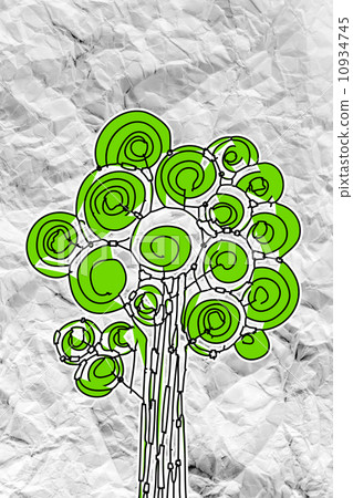 Set of trees with leaves on crumpled paper Set of trees with leaves on crumpled paper 10934745