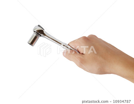 hand holding a socket wrench on white background hand holding a socket wrench on white background 10934787