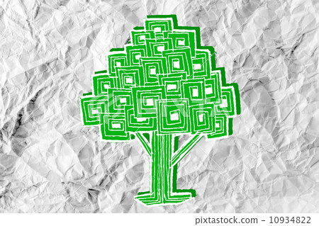 Set of trees with leaves on crumpled paper 10934822