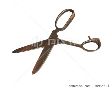 Old rusty sewing scissors isolated on white Old rusty sewing scissors isolated on white 10935591