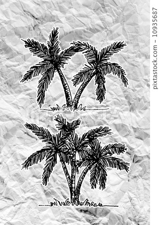 Set of trees with leaves on crumpled paper 10935687
