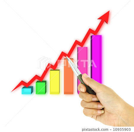 pen pointing 3d arrow and bar graph 10935903