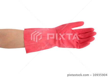 glove for cleaning with hand on white background glove for cleaning with hand on white background 10935904