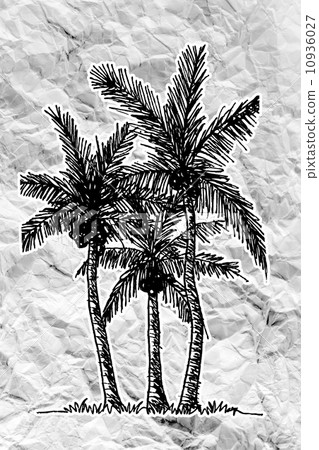 Set of trees with leaves on crumpled paper 10936027