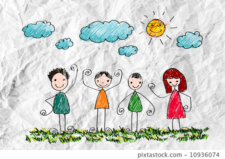 Children's drawings idea design on crumpled paper 10936074