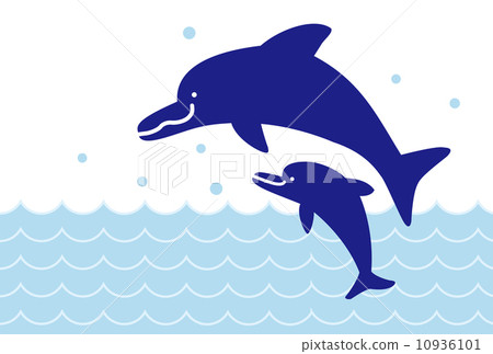 Dolphins parent and child postcard jumping over the ocean Dolphins parent and child postcard jumping over the ocean 10936101