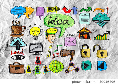 Hand doodle Business icon set idea design on crumpled paper Hand doodle Business icon set idea design on crumpled paper 10936196