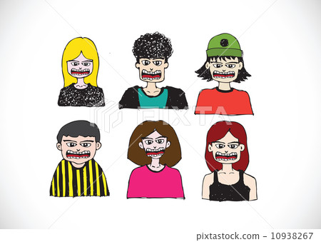 Cartoon faces Set hand drawing illustration 10938267