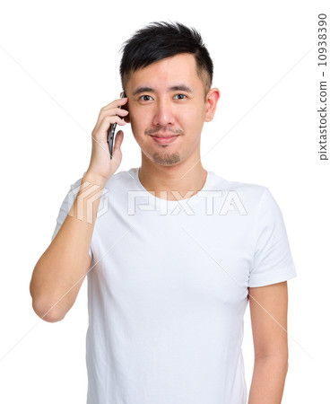 Happy men standing with phone Happy men standing with phone 10938390