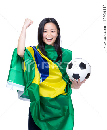 Excited asian soccer fans 10939311