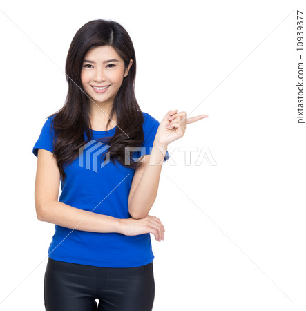 Asia woman finger pointing to show something 10939377