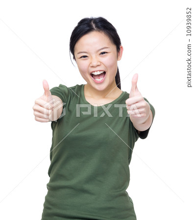 Excited asian woman two hand with thumb up Excited asian woman two hand with thumb up 10939852