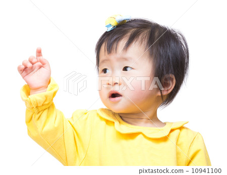 Asia baby girl looking aside and hand up Asia baby girl looking aside and hand up 10941100