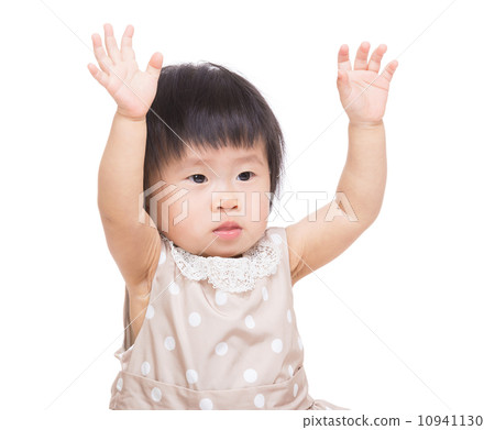 Asia baby girl two hands up 10941130