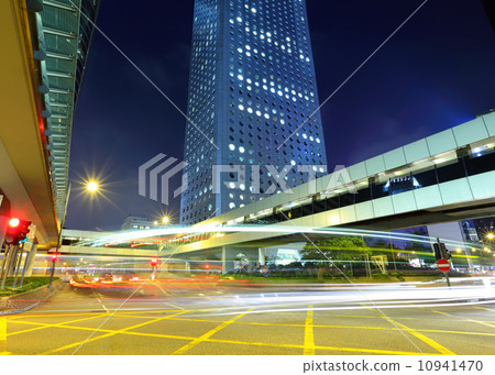 Hong Kong city with traffic trail 10941470