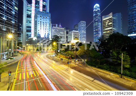 Hong Kong city with busy traffic road 10942309
