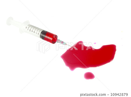 syringe with blood on a white background 10942879
