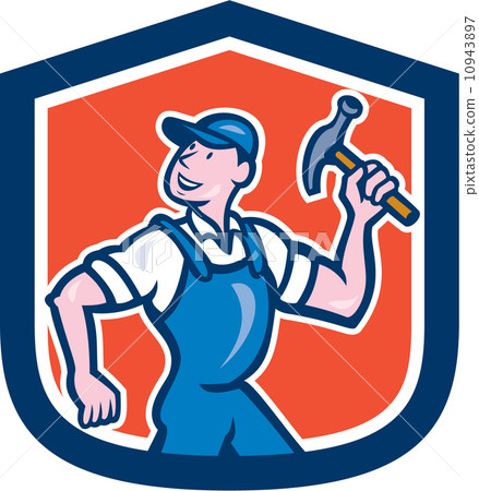 圖庫插圖: builder carpenter holding hammer cartoon