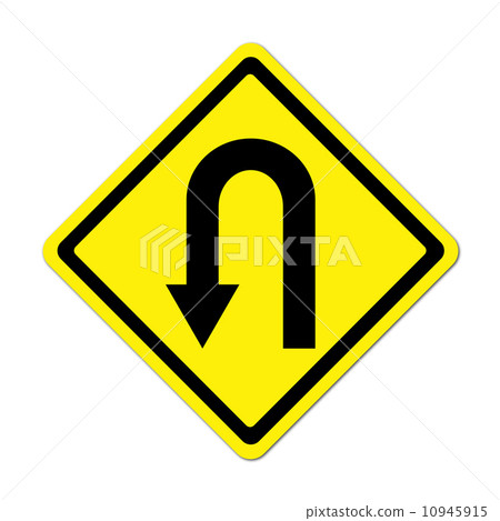 Yellow warning sign u-turn roadsign 10945915