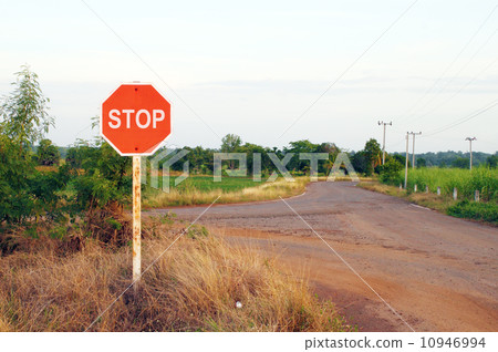 stop sign in a country road 10946994