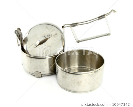 Silver Metal Tiffin separate, Food Container On White Background 10947342