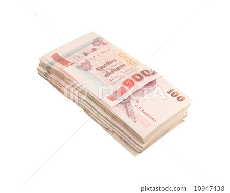 stack of Thai one hundred type banknotes on white background 10947438