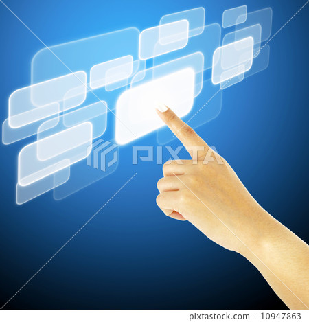hand pushing a button on a touch screen interface hand pushing a button on a touch screen interface 10947863