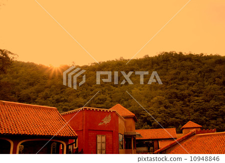 Architecture Italian style at sunset mountain background 10948846