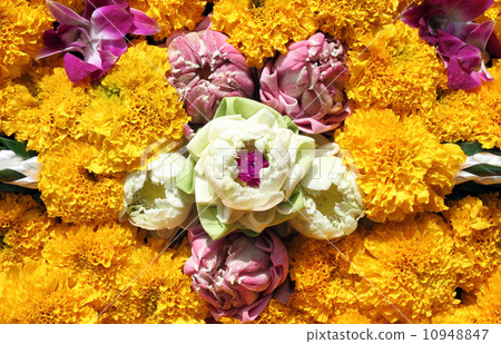 lotus, orchids, marigold for Loy Krathong festival, Thailand 10948847