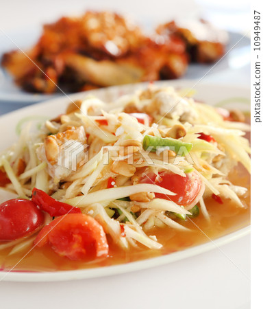 spicy papaya salad and roasting chicken spicy papaya salad and roasting chicken 10949487