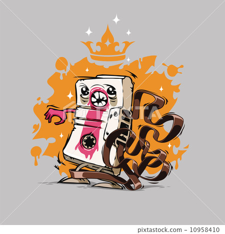 Cartoon Audio Cassette Tape on Gray Background Cartoon Audio Cassette Tape on Gray Background 10958410