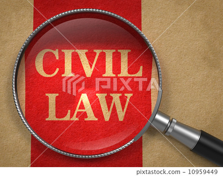 CIVIL LAW Magnifying Glass on Old Paper. 10959449