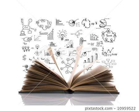 Opened book with business concept and graph isolated over white 10959522